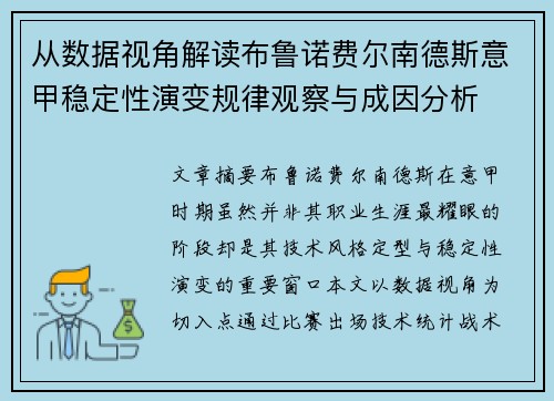 从数据视角解读布鲁诺费尔南德斯意甲稳定性演变规律观察与成因分析