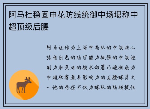 阿马杜稳固申花防线统御中场堪称中超顶级后腰 阿马杜稳固申花防线统御中场堪称中超顶级后腰